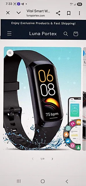 Luna Portex Smart Watch Fitness Tracker Heart Rate Blood Pressure Bluetooth