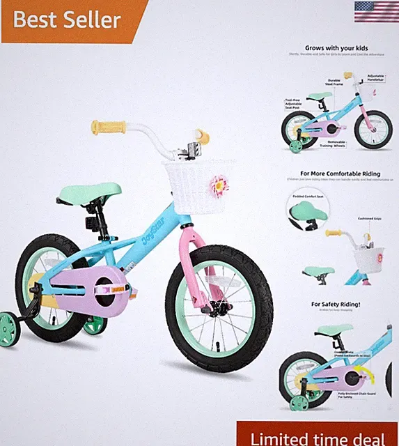 Macaroon Blue Kids Bike with Training Wheels, Ideal for Ages 2-7, Stylish & Fun