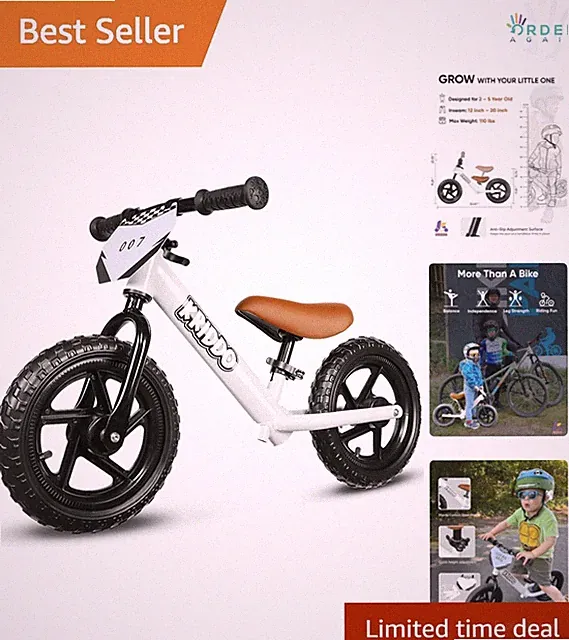 Toddler Balance Bike Kids 2-5 Old 12 Inch Adjustable Safety Puncture Tires